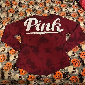 Victoria’s Secret Pink maroon tie dye varsity crewneck sweatshirt